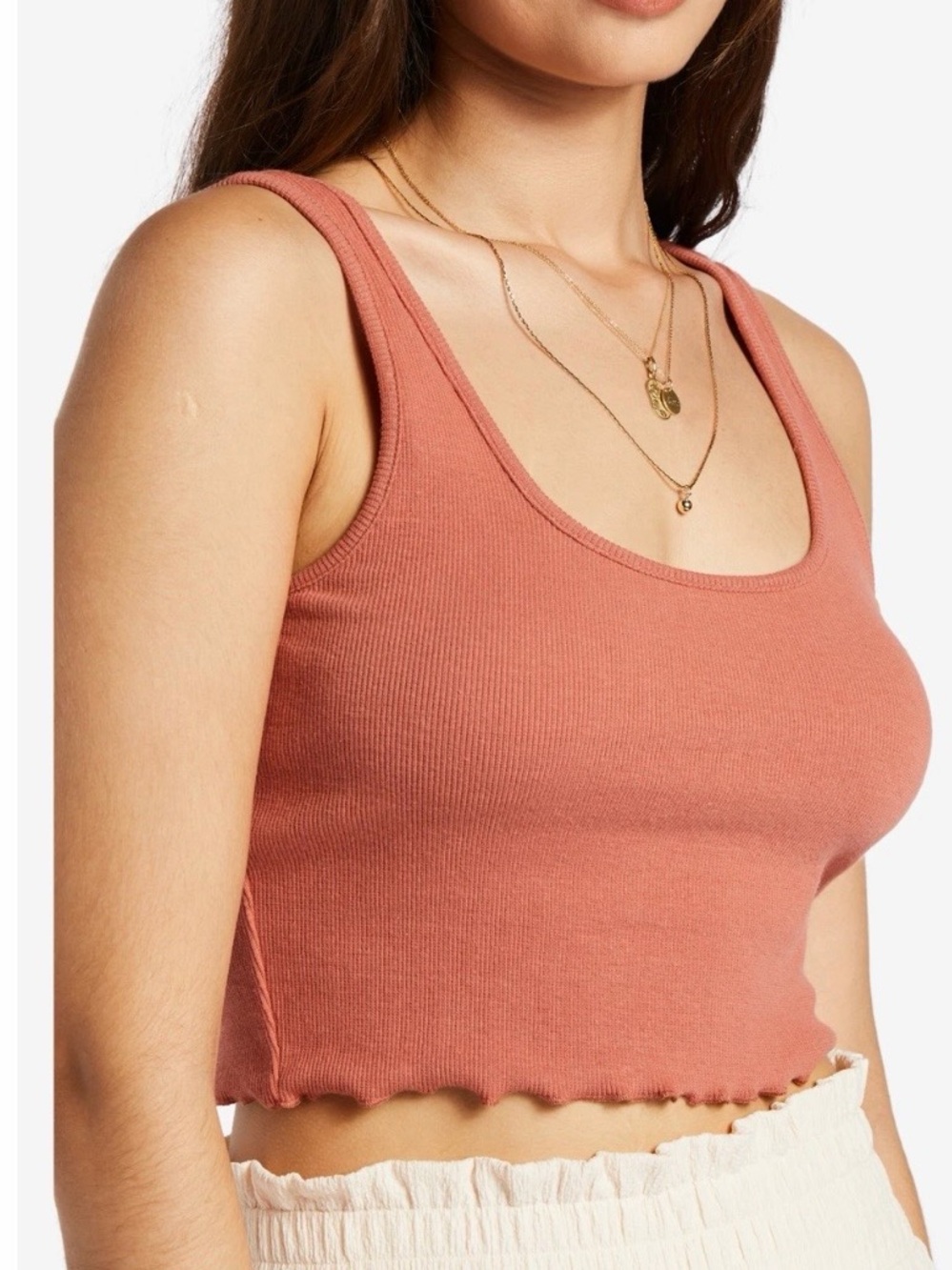 Roxy Ribbed Scoop Crop Tank - Dusty Rose
